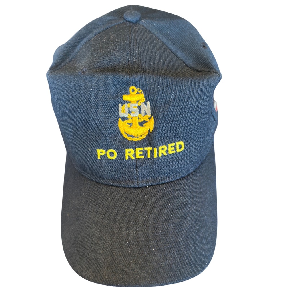 US Navy Hat PO Retired Navy Blue Acrylic Embroidered USN Anchor OSFM Cap